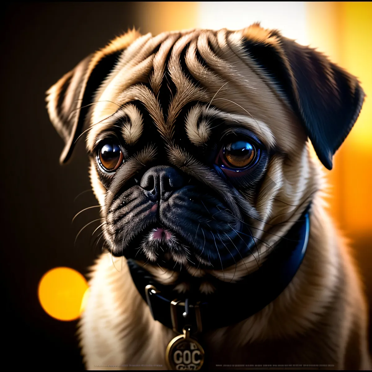 Picture of Cute Pug Puppy Portrait: Adorable Wrinkled Bull Breed