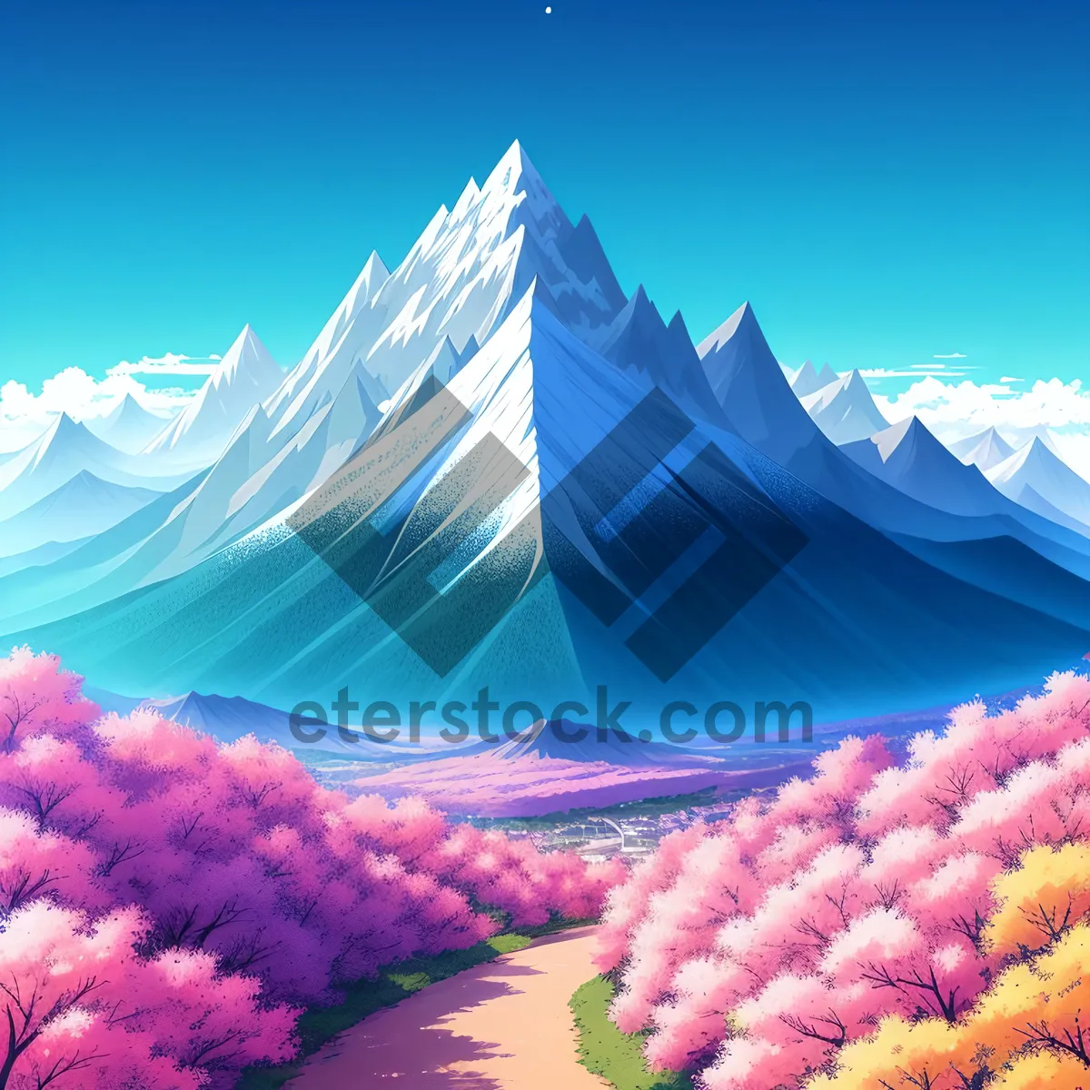 Picture of Vibrant Sky: A Colorful Seasonal Landscape with Sun and Stars