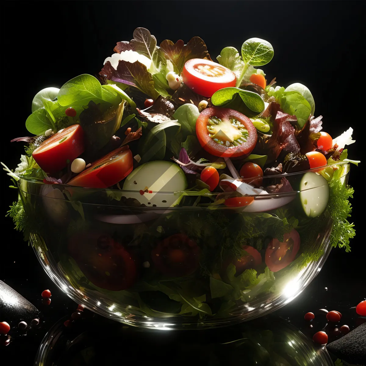 Picture of Healthy Vegetable Plate with Fresh Salad and Sauce