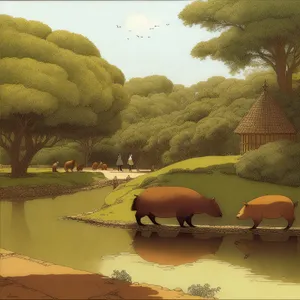 Beachside Water Buffalo Grazing in Serene Landscape