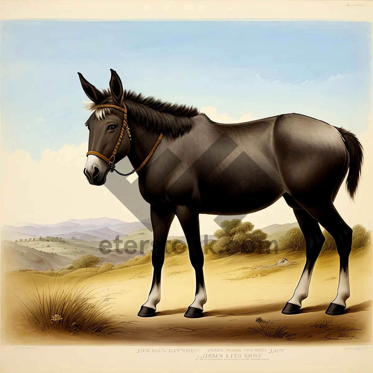 Picture of Majestic Brown Stallion Galloping in Rural Meadow