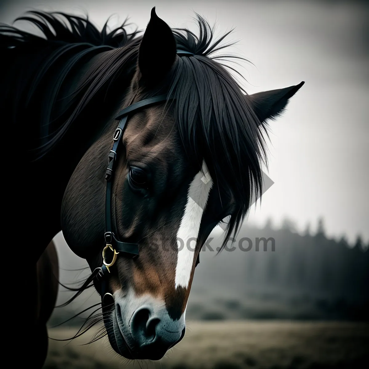 Picture of Thoroughbred Stallion Grazing in Green Meadow