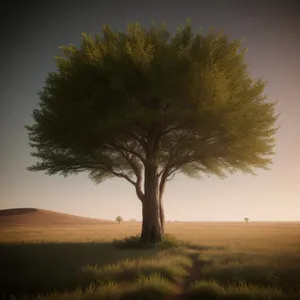 Vibrant Landscape with Sunlit Yucca and Woody Plants