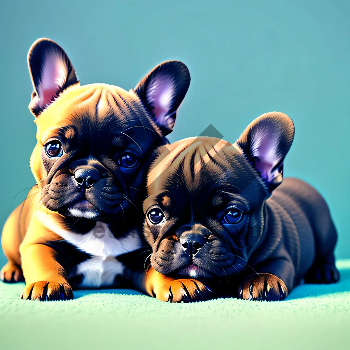 Picture of Cute wrinkled bulldog puppies pose for a photo