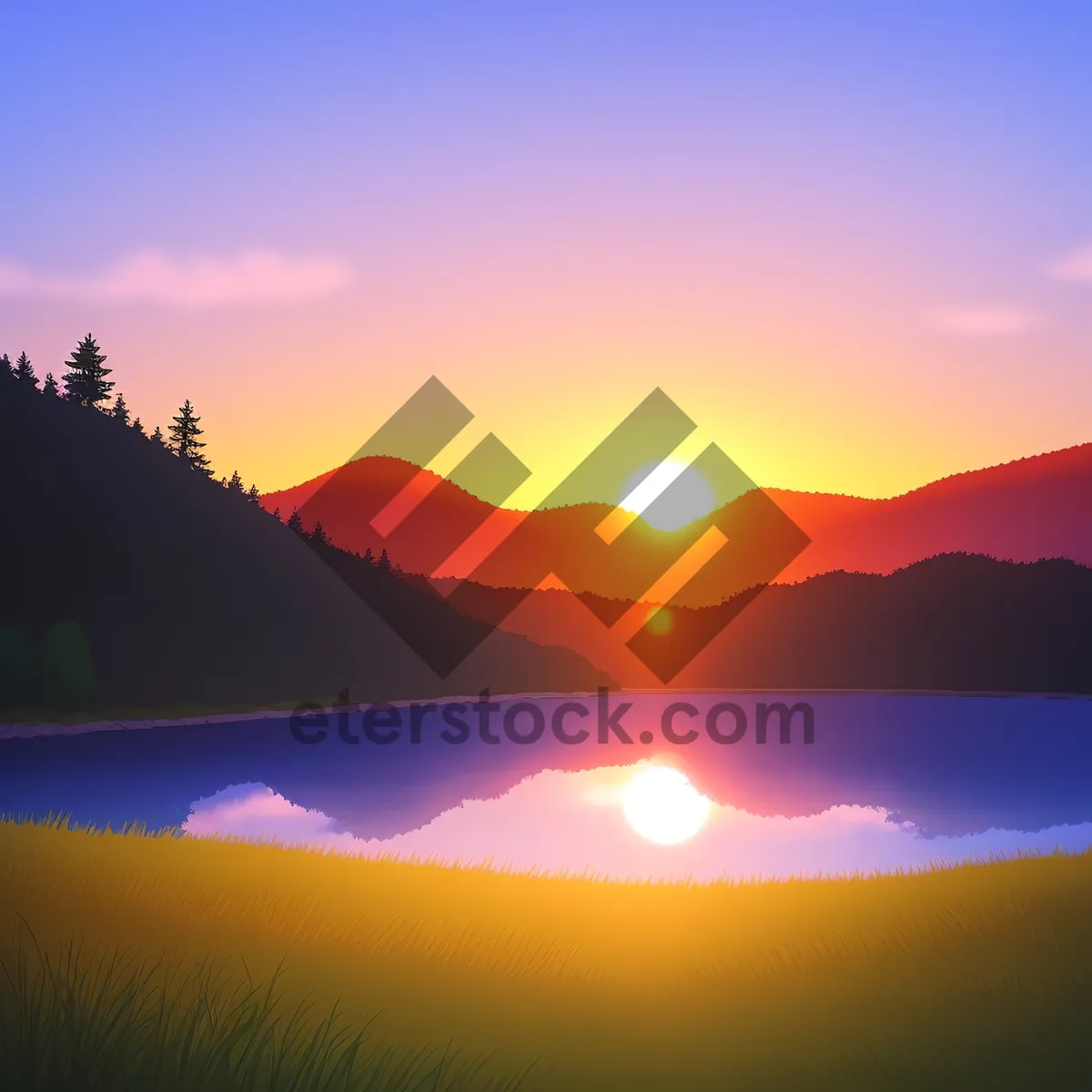 Picture of Golden Horizon Over Majestic Mountain Landscape