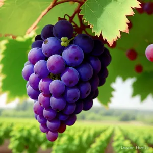 Juicy Autumn Harvest: Purple Grape Cluster in Vineyard