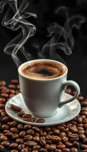 Dark roasted coffee in black mug on table.