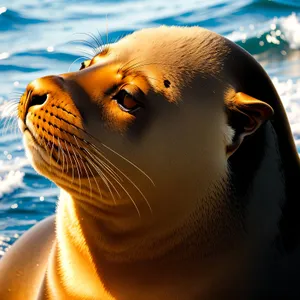 Wild Sea Lion Basking in Ocean Waters