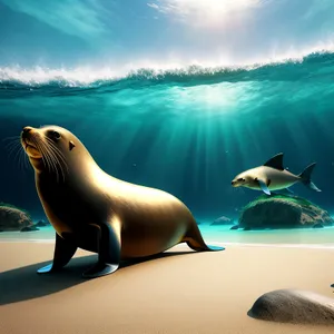 Playful Sea Lion Basking on Sandy Beach