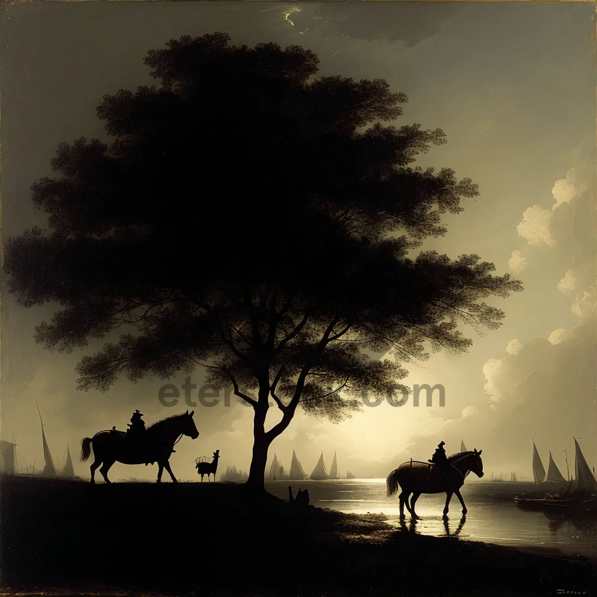 Picture of Silhouette sunset on the beach - Horse Cart Resort