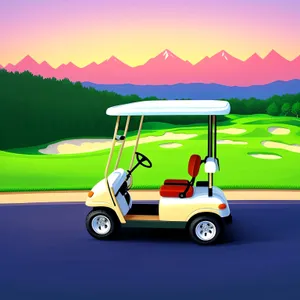 Golfer Driving Cart on Grass at Golf Course