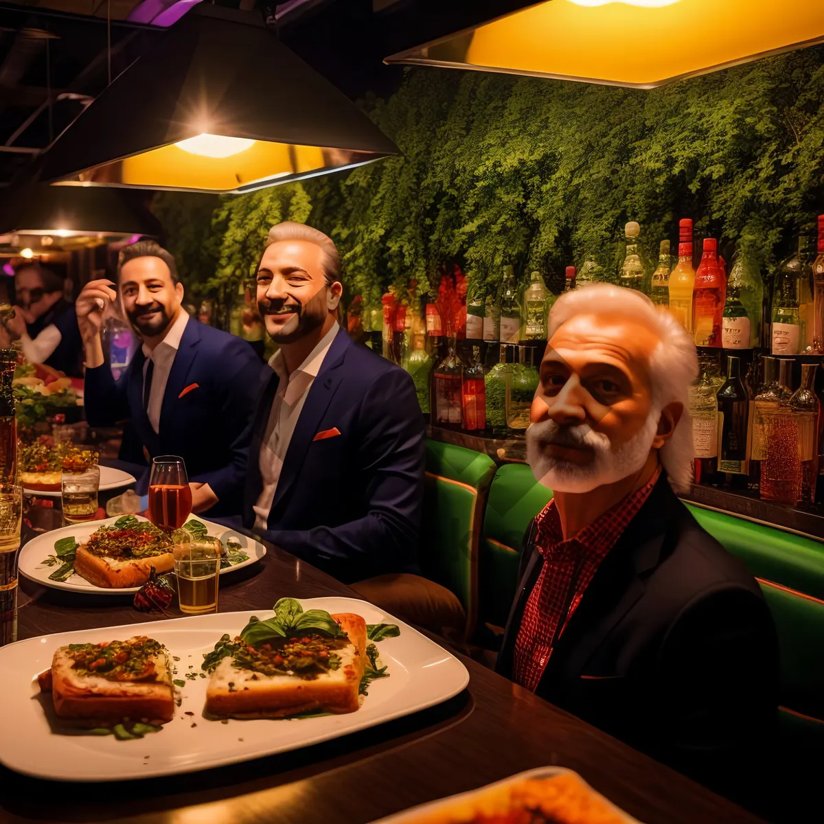 Picture of Happy couple dining together in restaurant