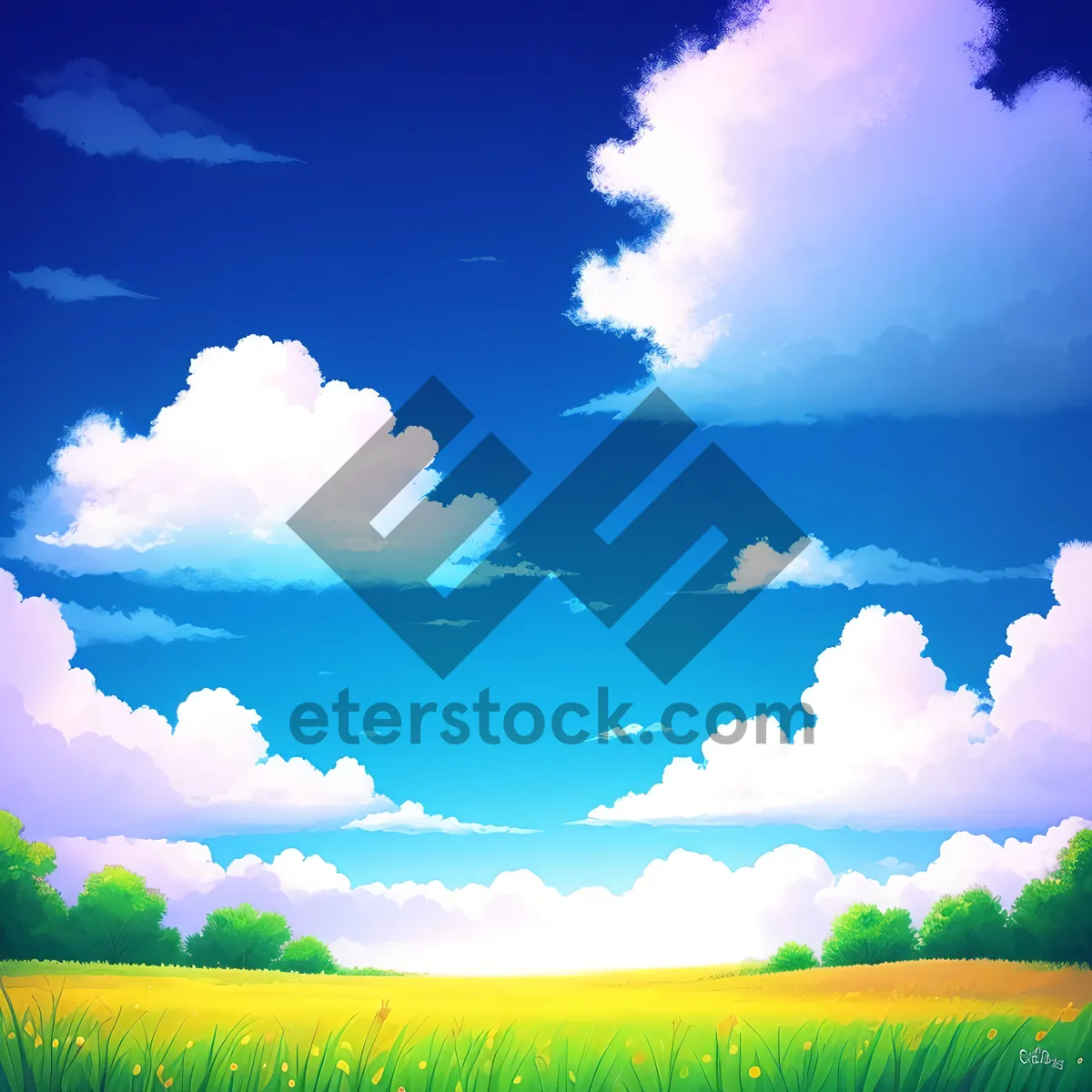 Picture of Vibrant Sky Over Countryside Meadow