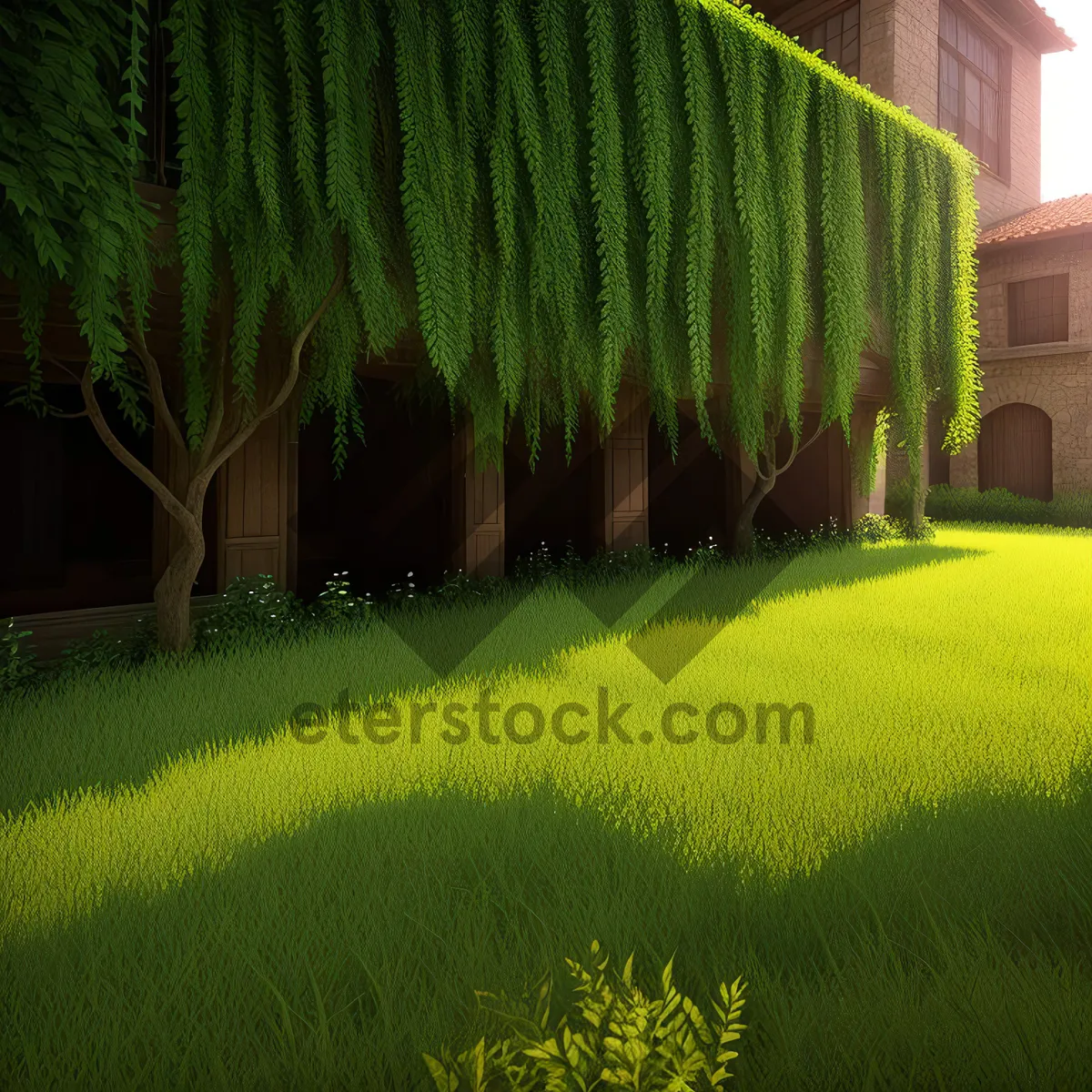 Picture of Serene Summer Landscape with Willow Trees