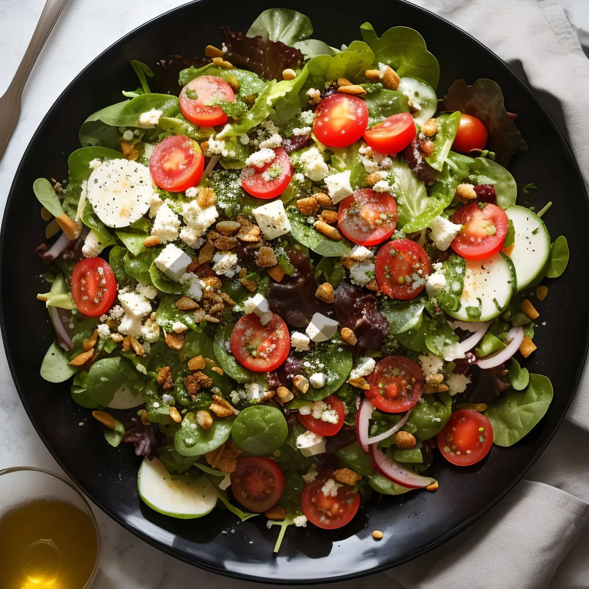 Picture of Delicious gourmet salad with fresh vegetables and cheese