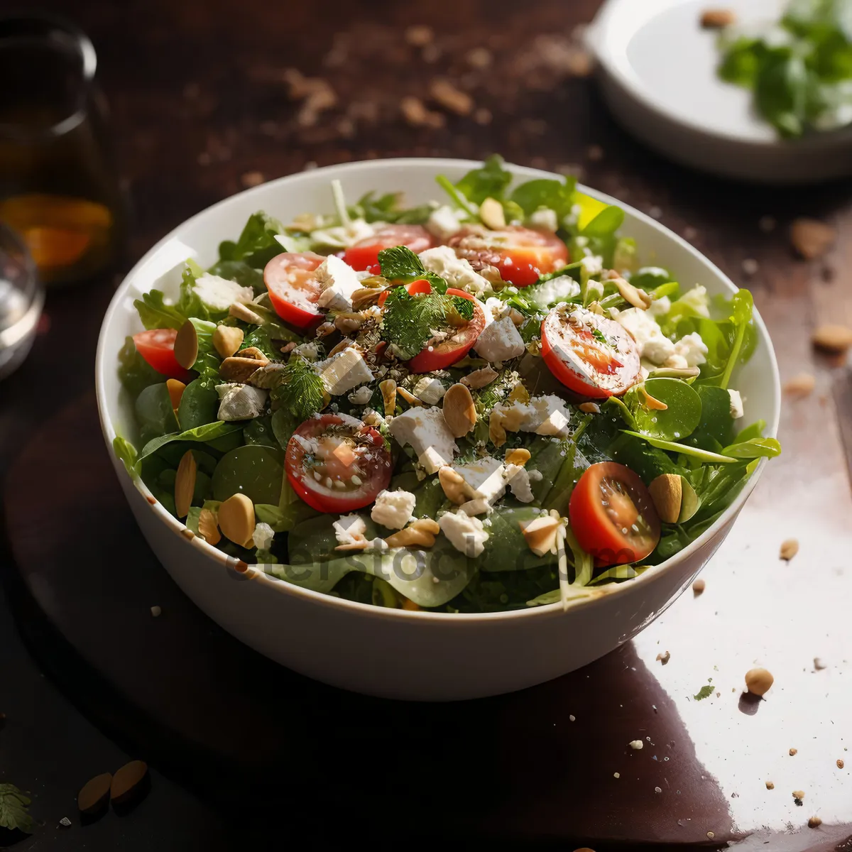 Picture of Healthy vegetable salad bowl with fresh ingredients in gourmet restaurant.