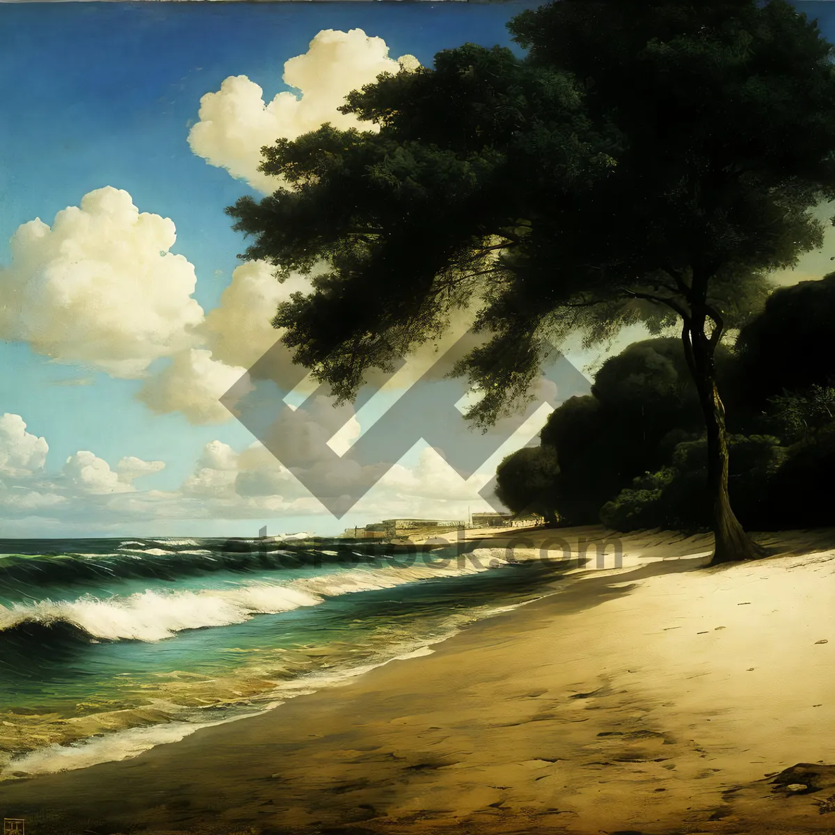Picture of Serene Sunset Beach Landscape Overlooking Tropical Ocean