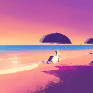 Turquoise Paradise: Tropical Beach with Palm Trees and Umbrellas