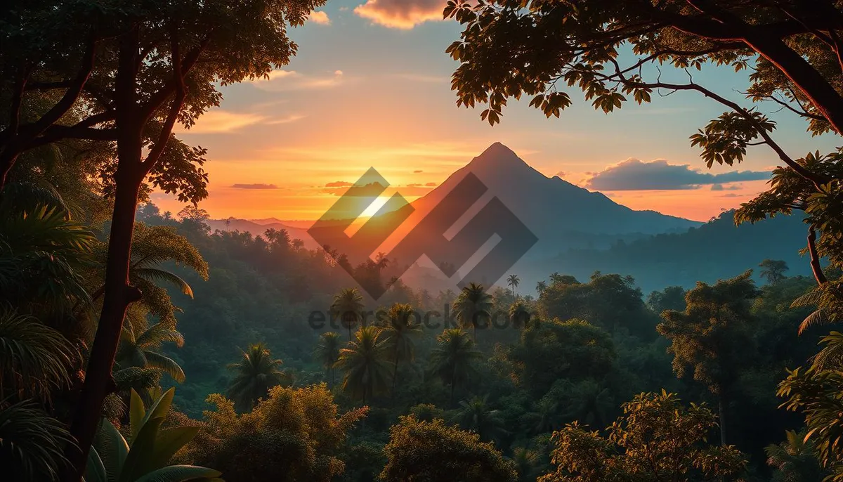 Picture of Majestic Sunset over Mountainous Horizon.
