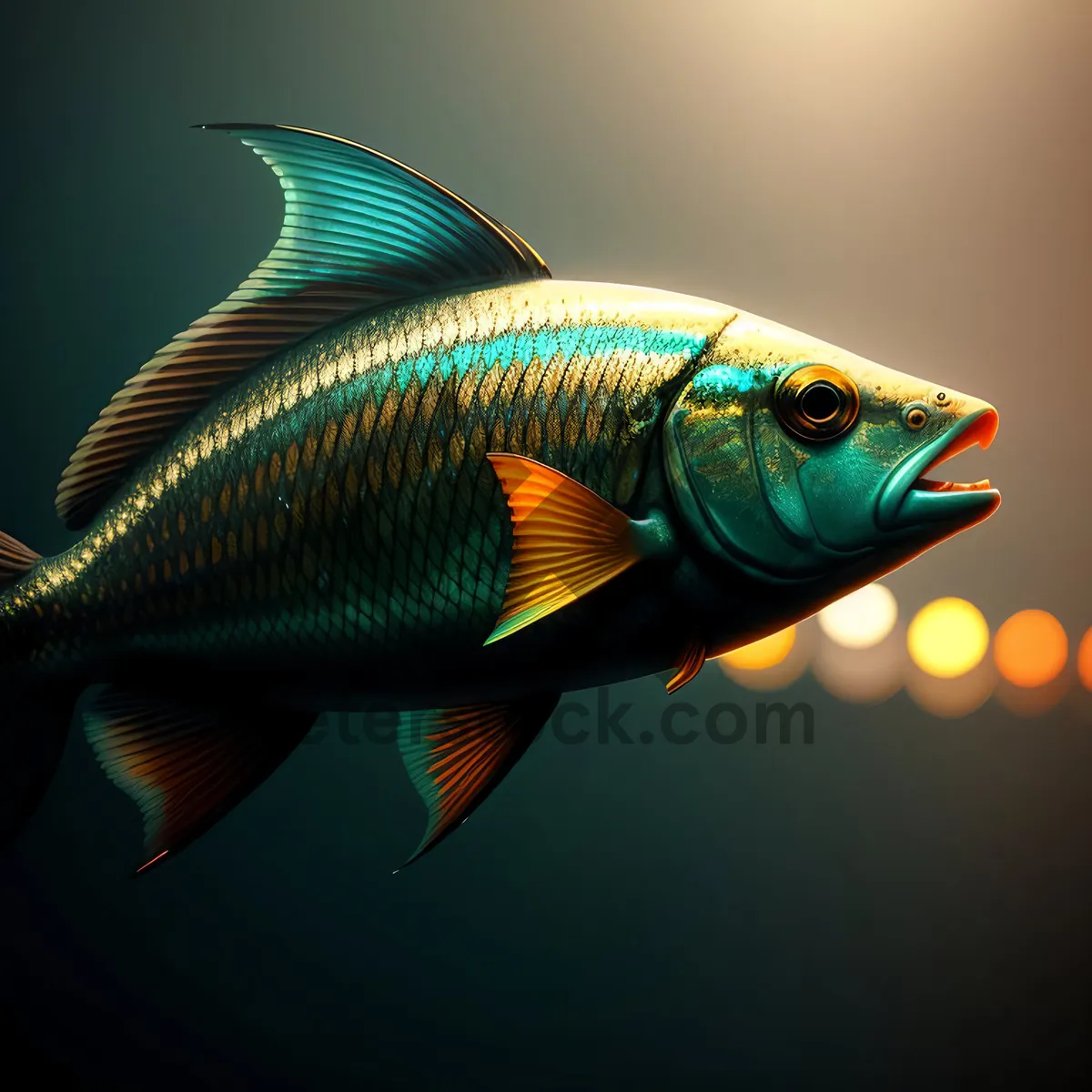 Picture of Submerged Finned Beauty: A Goldfish Diving into Seawater