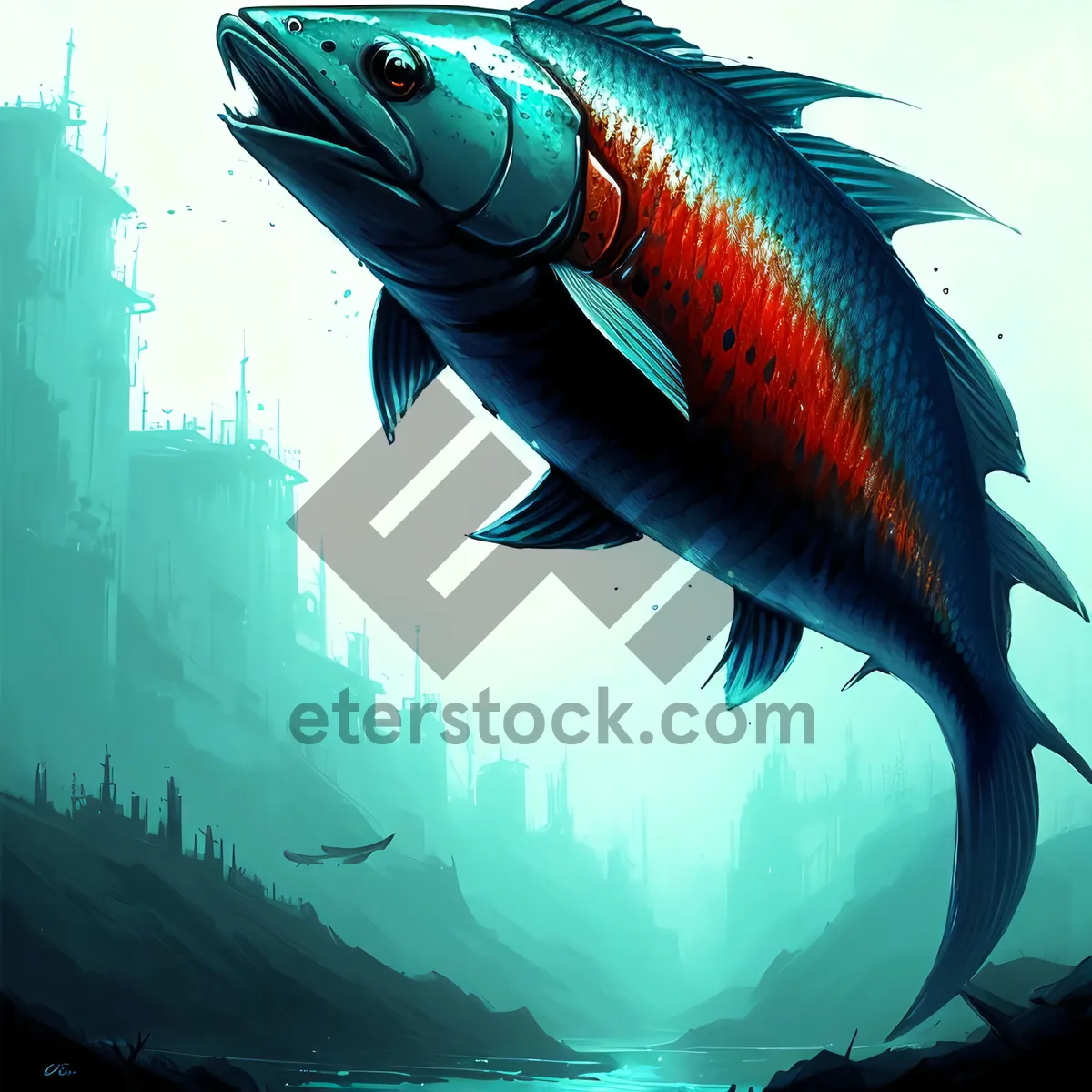 Picture of Underwater Tropical Fish Snapper Swimming in Coral Reef