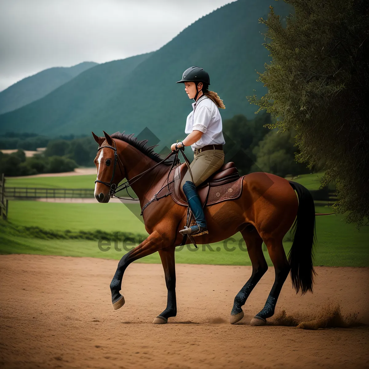 Picture of Stallion Rider on Horseback with Polo Mallet