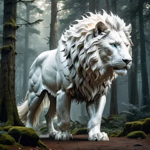 Majestic white lion in the wildernes