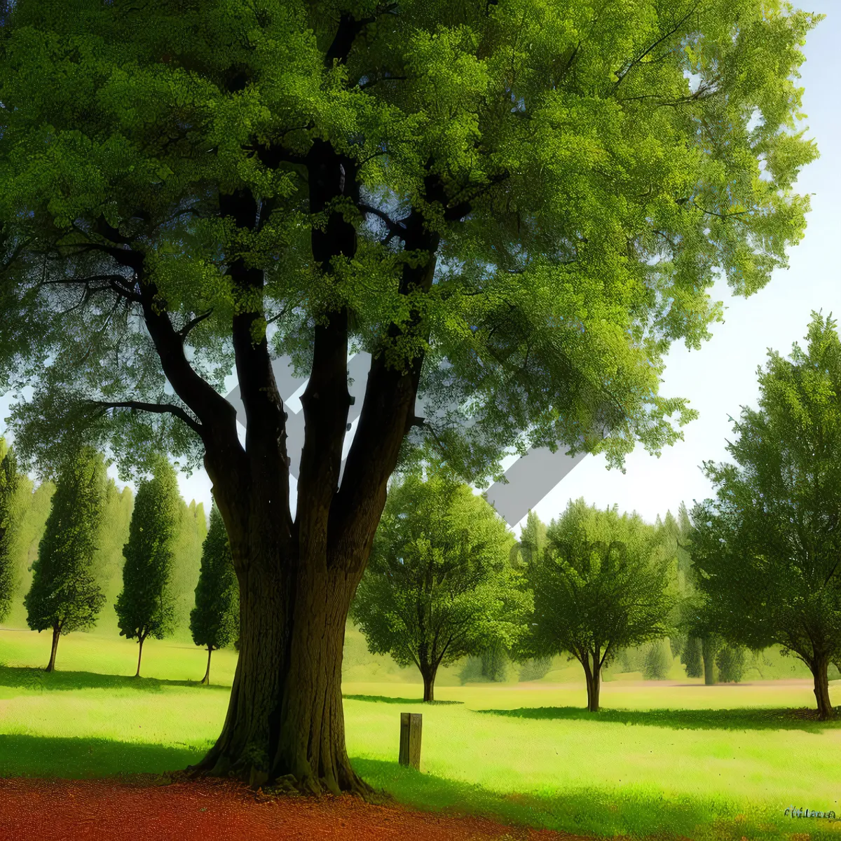 Picture of Serene Oak Tree in Lush Summer Landscape