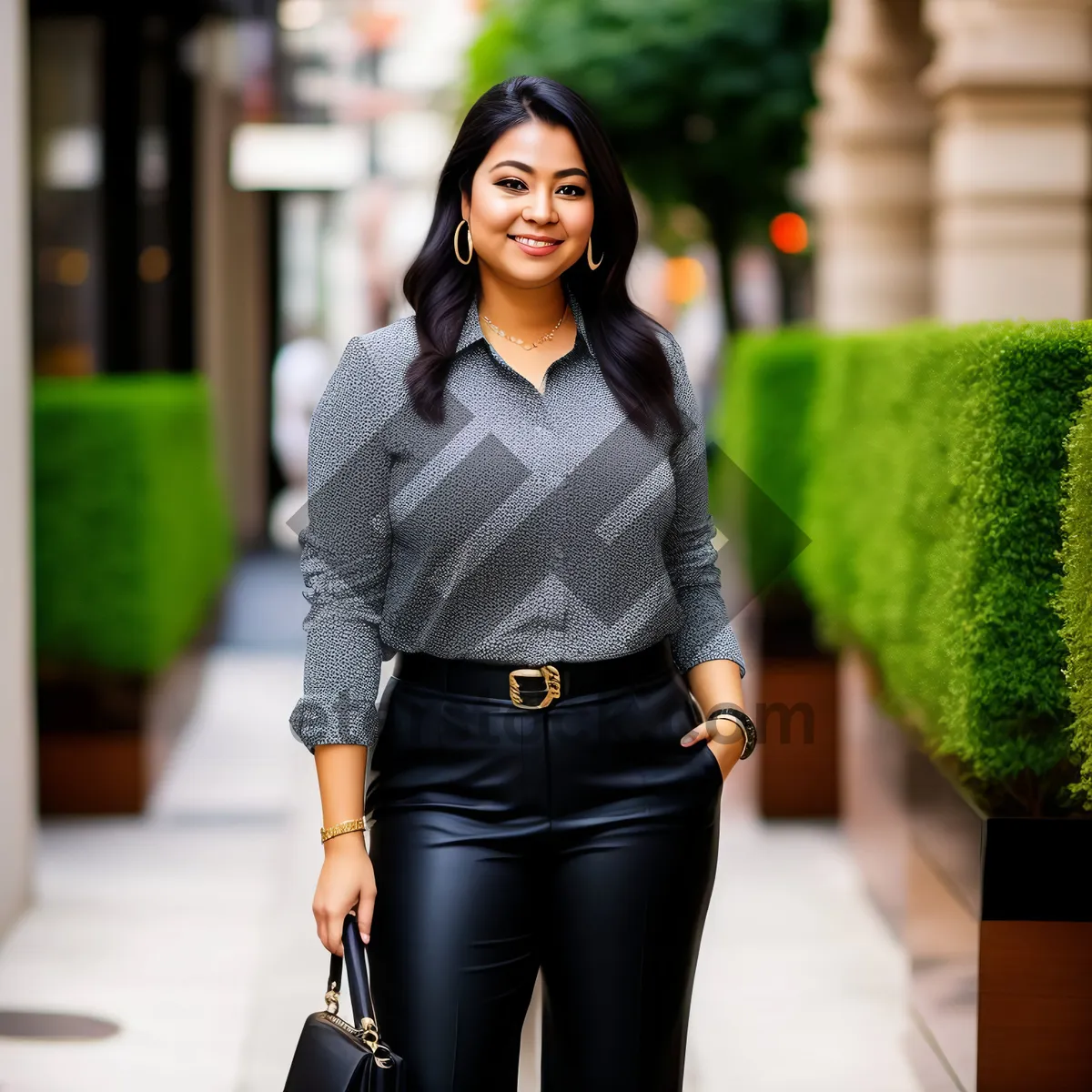 Picture of Smiling brunette lady in outdoor casual sweater