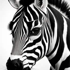 Striped Equine Grazing in African Wilderness