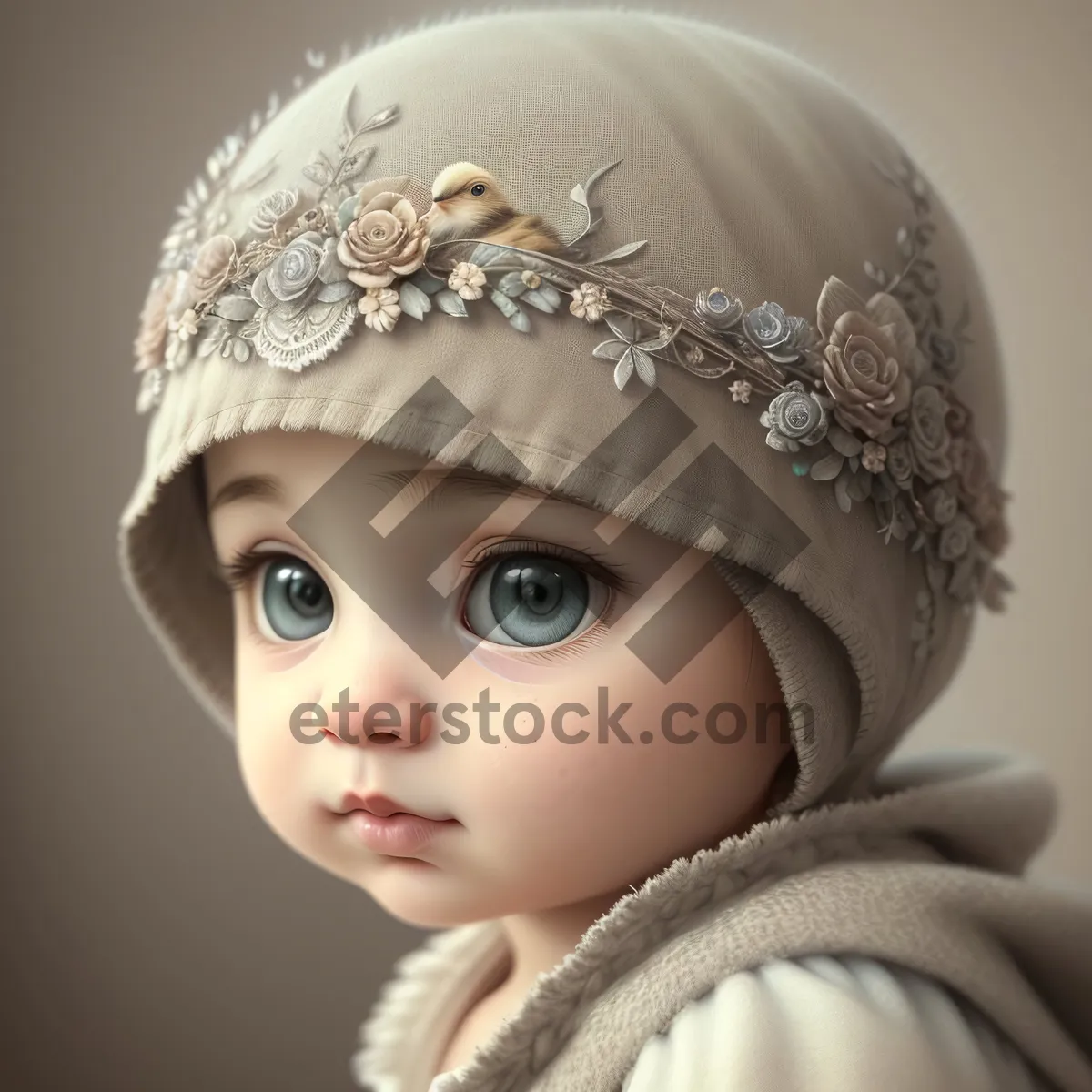 Picture of Happy Little Boy Wearing Cute Bonnet