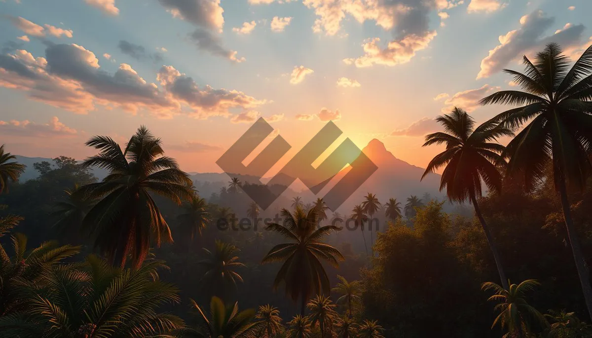 Picture of Tropical Sunset Silhouette on Beach Paradise horizon