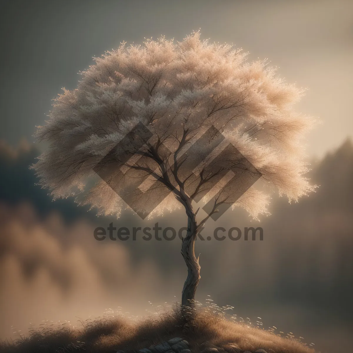 Picture of Snowy Landscape with Majestic Tree and Clear Blue Sky