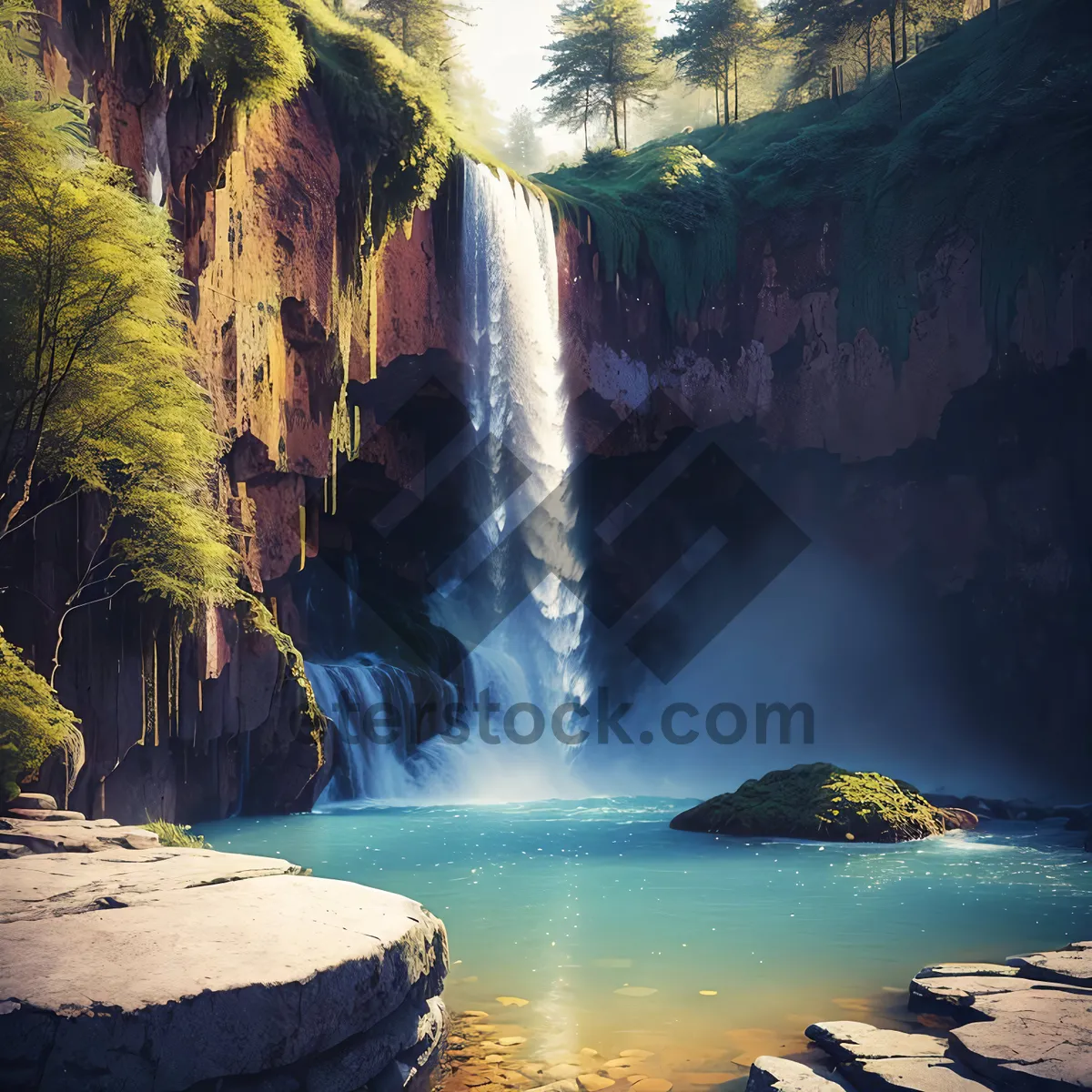 Picture of Tranquil Cascading Waters in Pristine Forest