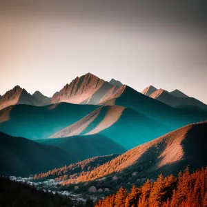 Orange Glow Over Mountain Range