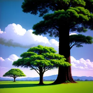 Serene Summer Landscape with Oak Tree and Rolling Meadows