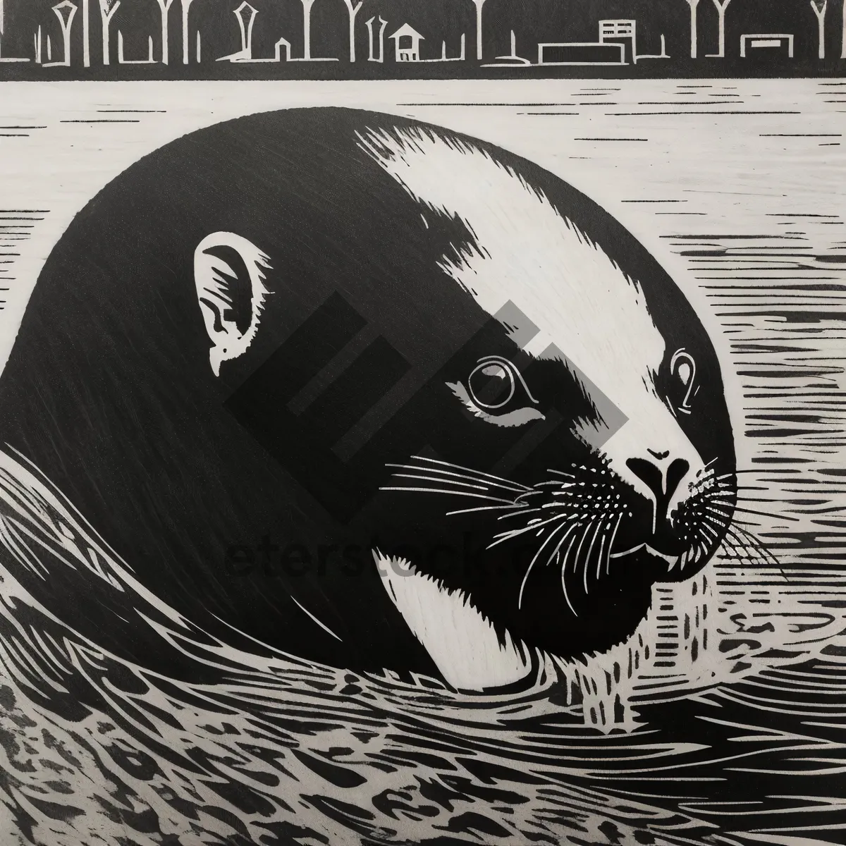 Picture of Furry Aquatic Feline: Cute Black Seal with Whiskers