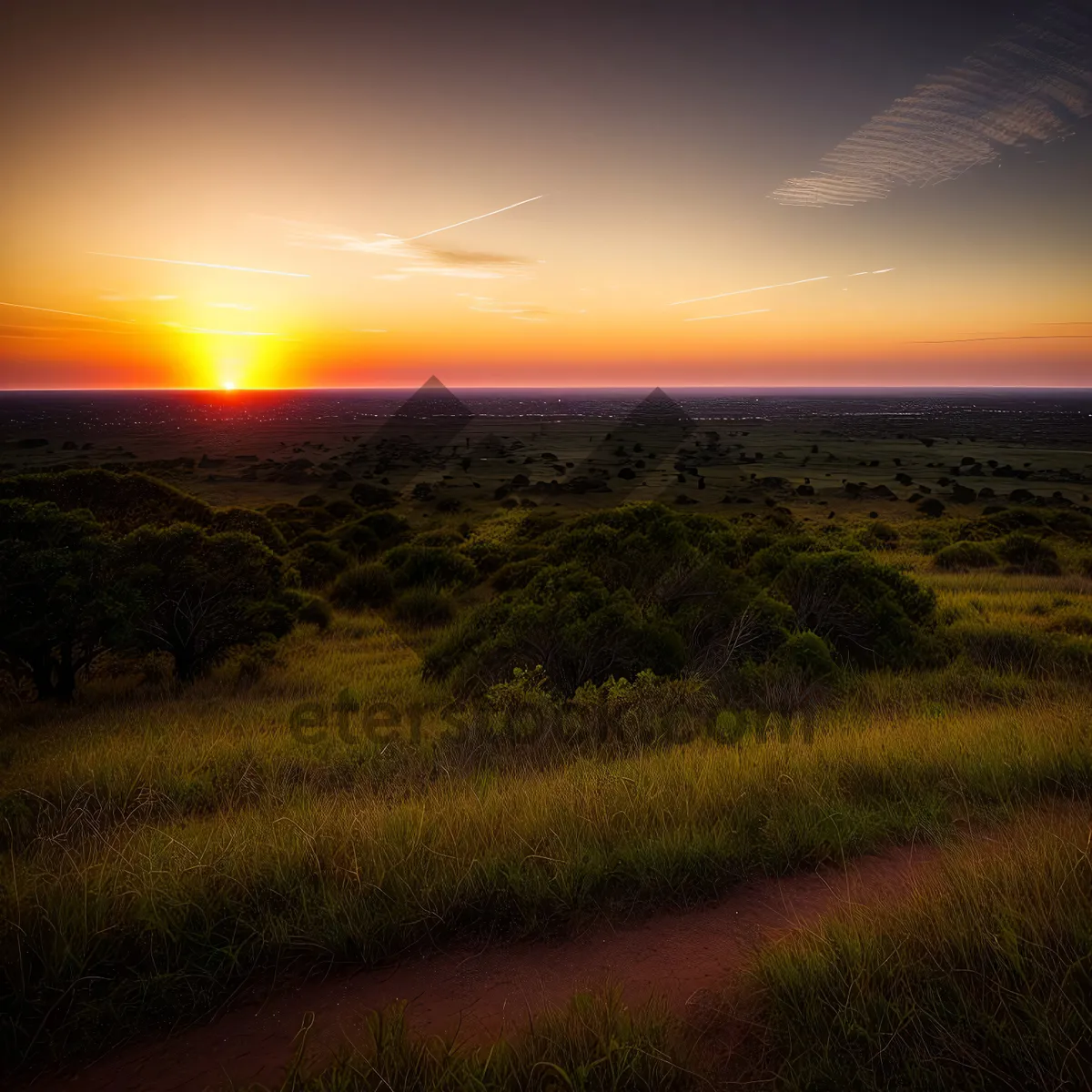 Picture of Golden Horizon: Majestic Sun Setting Over Rural Landscape