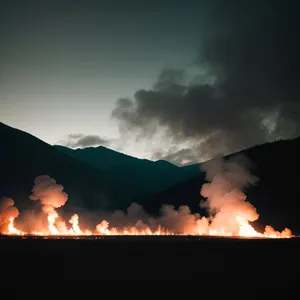 Fiery Horizon: Volcano at Sunset