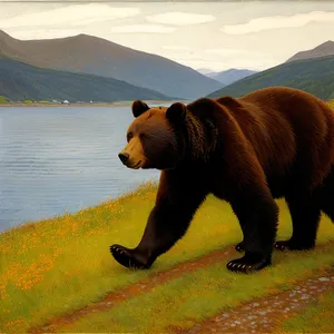 Majestic Brown Bear in a Wildlife Habitat