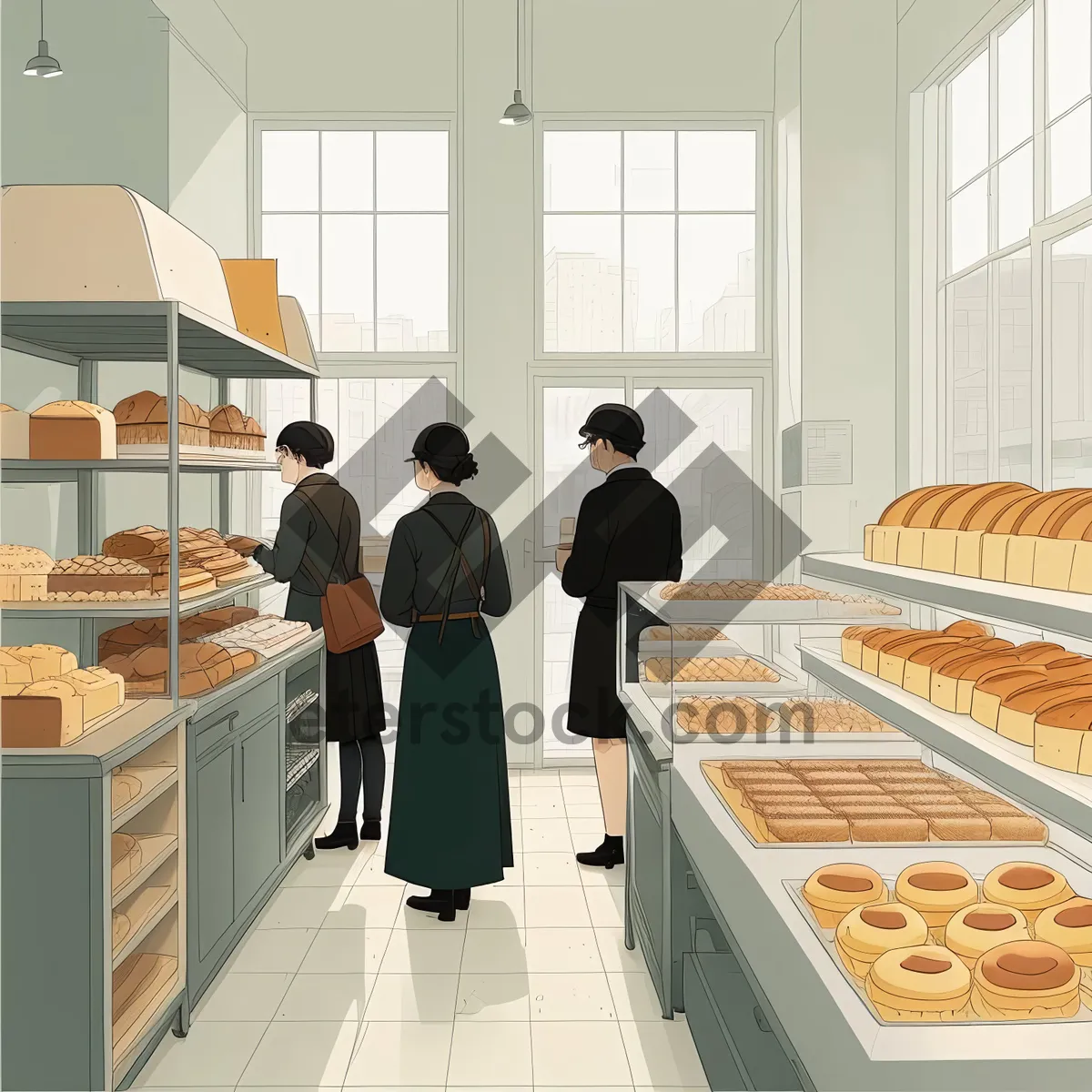 Picture of Modern Bakery Shop Interior with Luxury Wood Counter