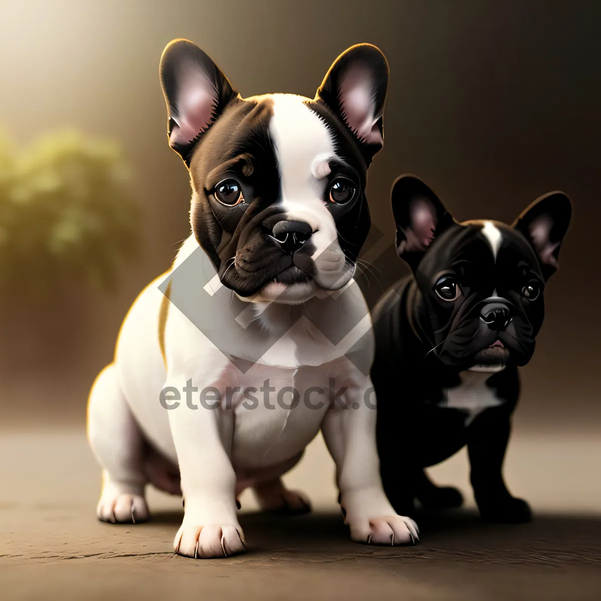 Picture of Cute Bulldog Puppy Sitting, Wrinkled and Adorable