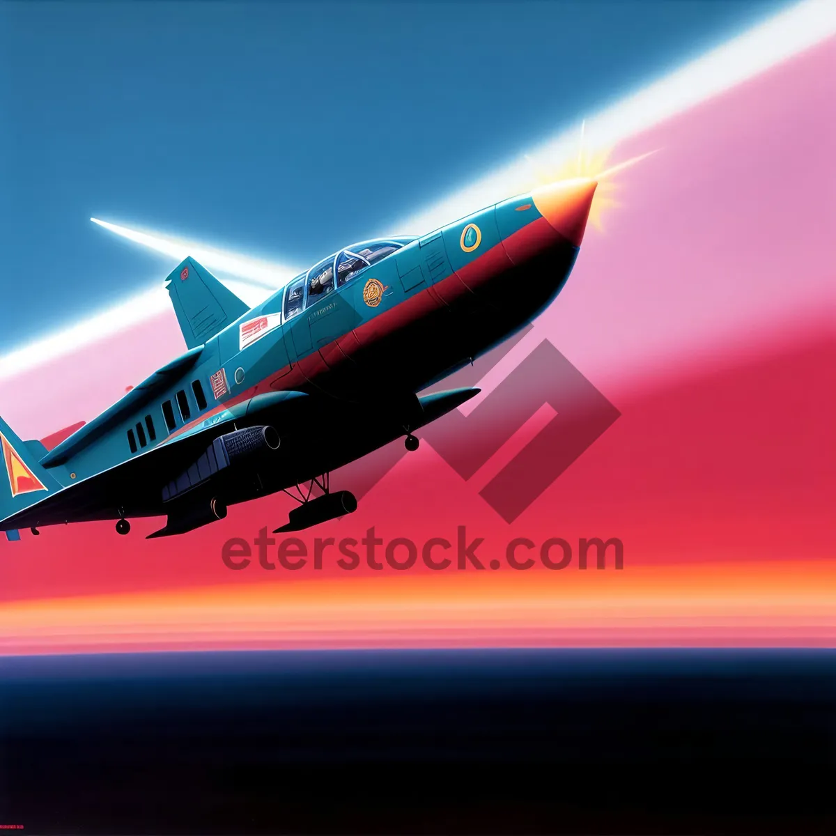 Picture of Jet Airplane Flying in the Blue Sky