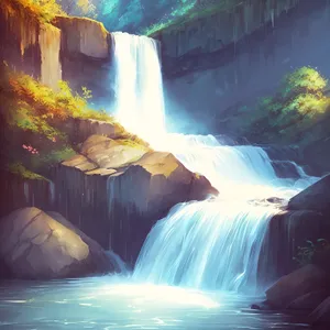 Serene Waterfall in Enchanting Forest Landscape