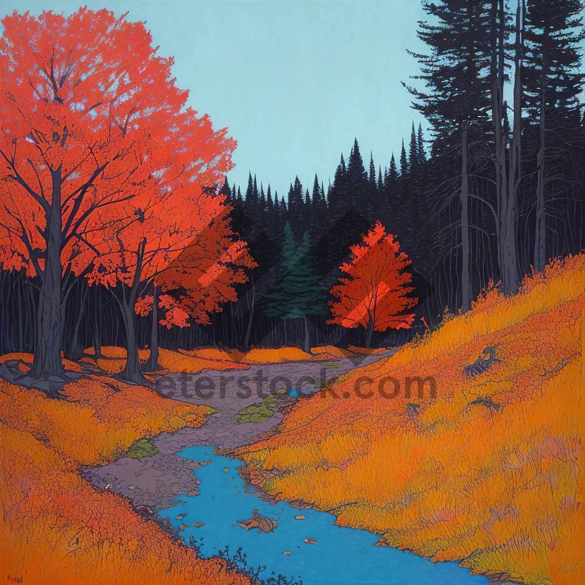 Picture of Autumn Foliage in Colorful Forest