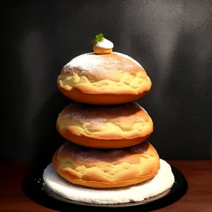 Delicious bakery dessert plate with sweet cream cake.