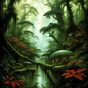 Tropical Rainforest Landscape with Aquatic Plants