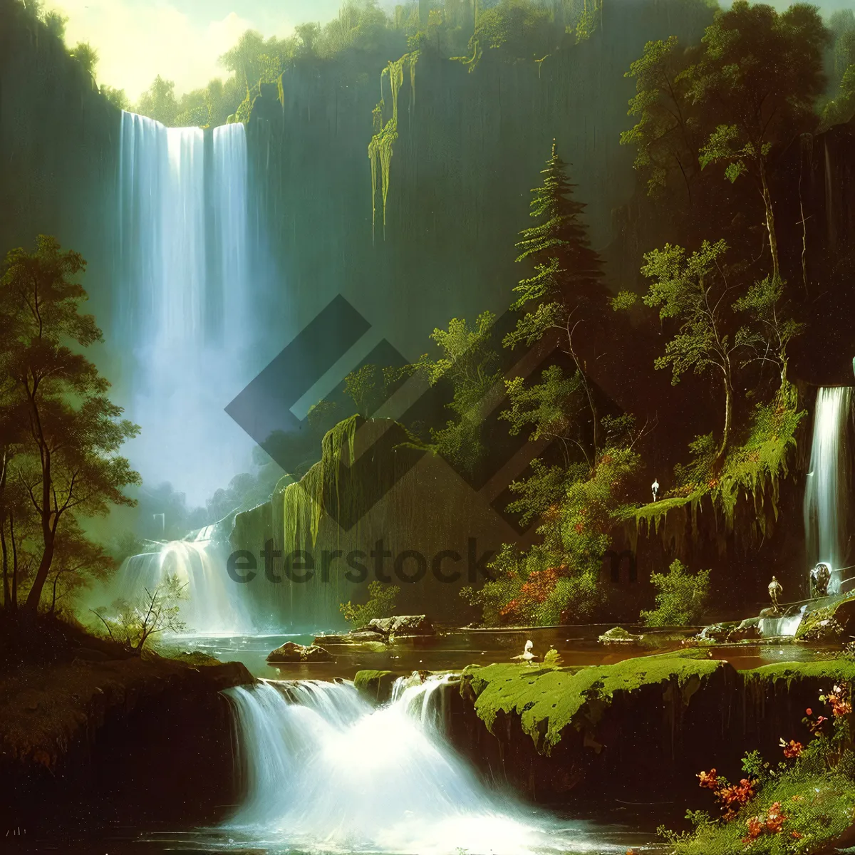Picture of Tranquil Forest Waterfall in Scenic Park