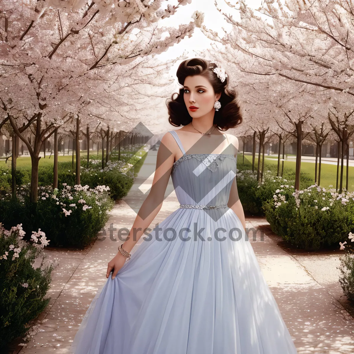 Picture of Cheerful bride in a stunning wedding gown