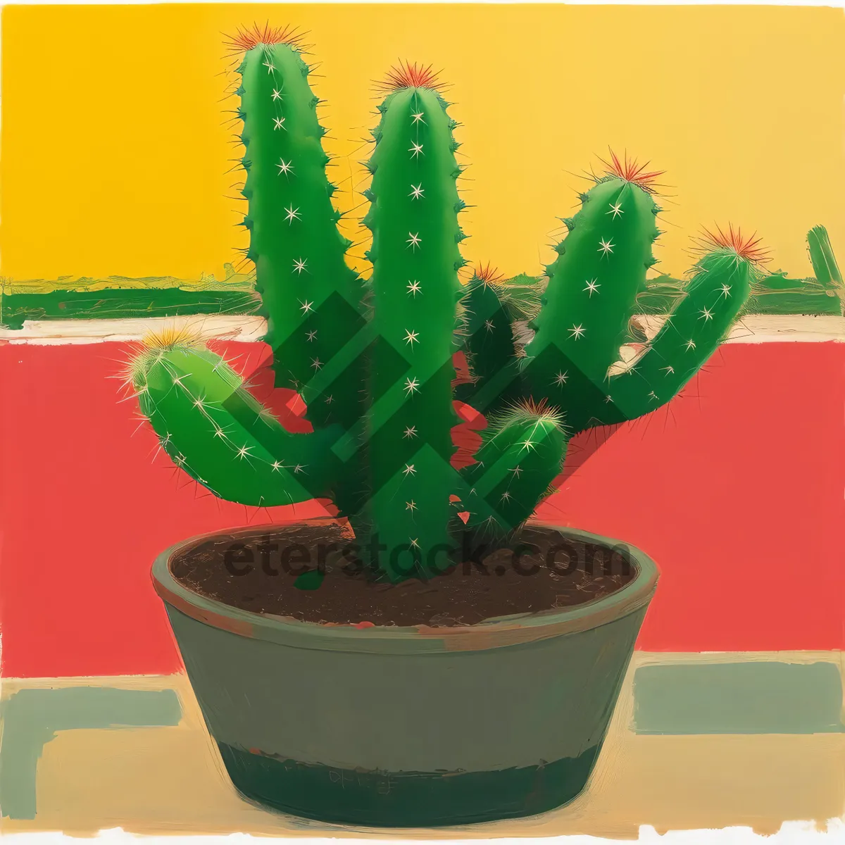 Picture of Vibrant Cactus Succulent in Flowering Pot